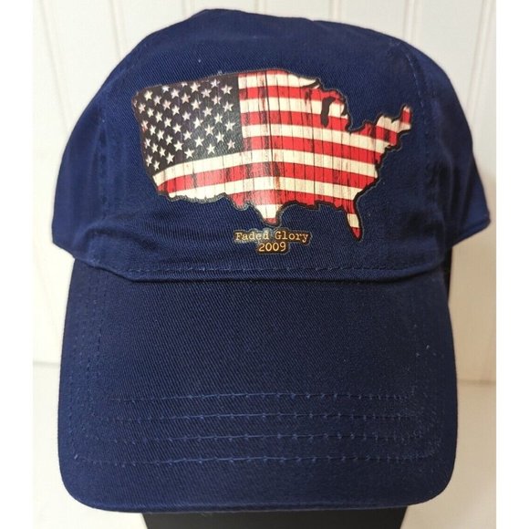 America Shaped Flag Faded Glory 2009 Blue Ball Cap Hat Adjustable Strap Back New - Picture 1 of 7